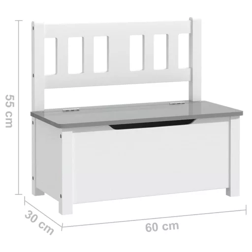 Fehér-szürke MDF gyermek tárolópad 60 x 30 x 55 cm