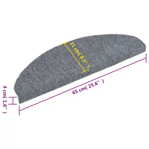 15 db öntapadós lépcsőszőnyeg 65 x 21 x 4 cm világosszürke félkör alakú nagy
