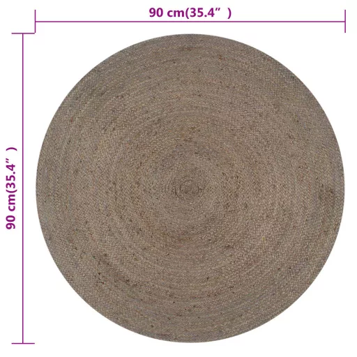 Szürke kézzel font kör alakú jutaszőnyeg 90 cm