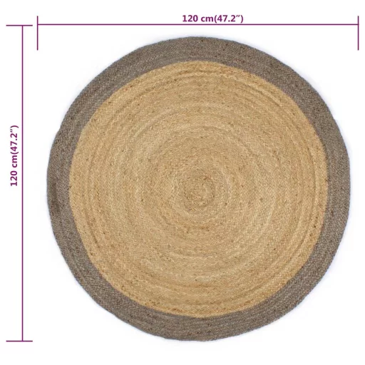 Szürke szélű kézzel font jutaszőnyeg 120 cm