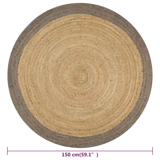 Szürke szélű kézzel font jutaszőnyeg 150 cm