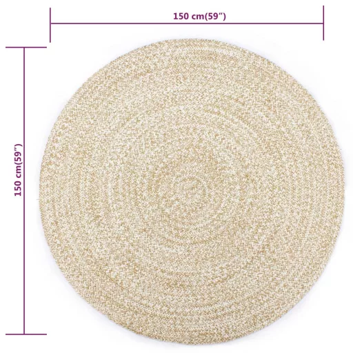 Fehér és természetes színű kézzel font jutaszőnyeg 150 cm