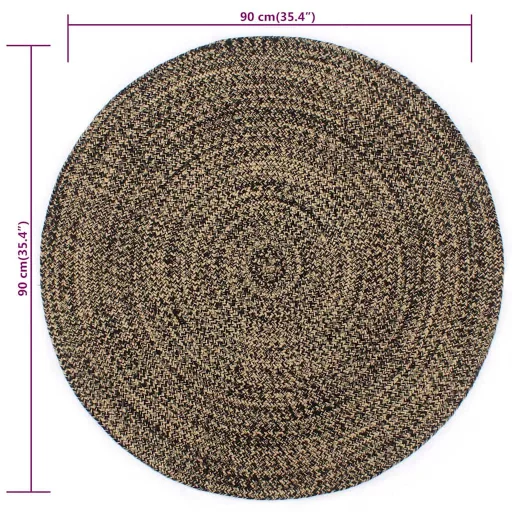 Fekete és természetes színű kézzel font jutaszőnyeg 90 cm