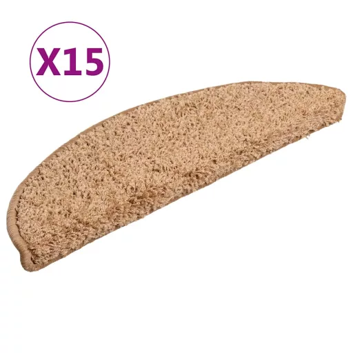 15 db bézs színű, félkör alakú lépcsőszőnyeg 56 x 17 x 3 cm
