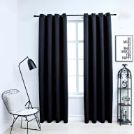   2 db fekete sötétítőfüggöny fémgyűrűkkel 140 x 175 cm