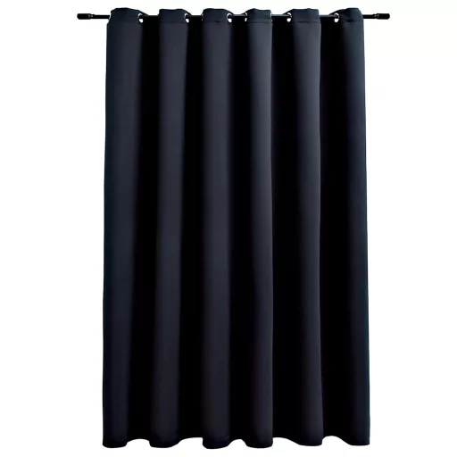 Fekete sötétítőfüggöny fémkarikákkal 290 x 245 cm
