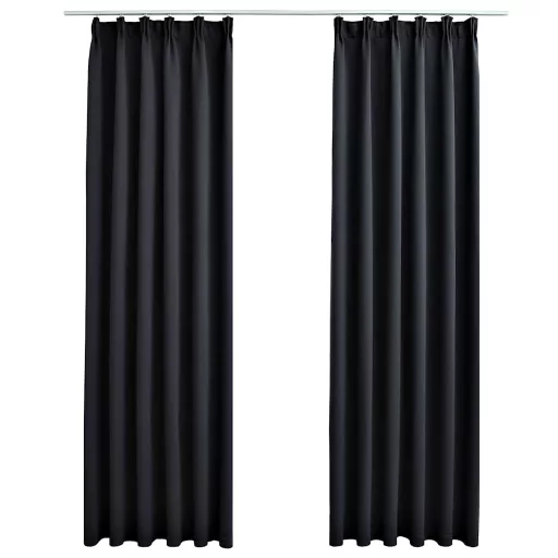 2 db fekete sötétítőfüggöny kampókkal 140 x 225 cm