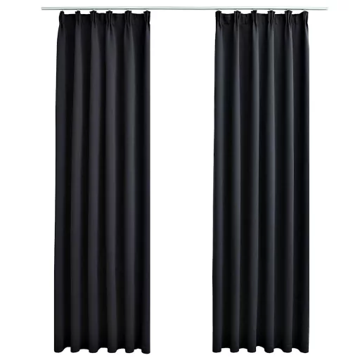 2 db fekete sötétítőfüggöny kampókkal 140 x 245 cm