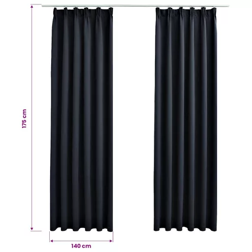 2 db antracitszürke sötétítőfüggöny kampókkal 140 x 175 cm