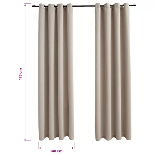 2 db bézs sötétítőfüggöny fémgyűrűkkel 140 x 175 cm