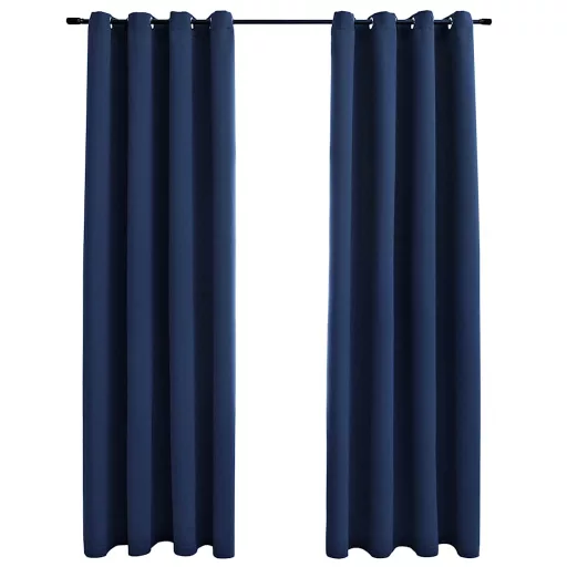 2 db kék sötétítőfüggöny fémgyűrűkkel 140 x 175 cm