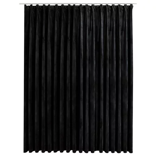 Fekete bársony sötétítőfüggöny kampókkal 290 x 245 cm