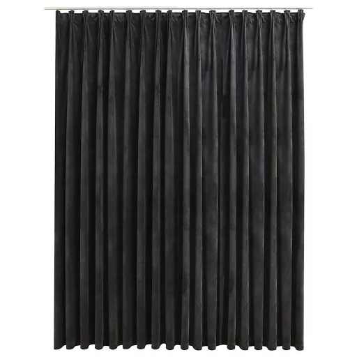 Antracitszürke bársony sötétítőfüggöny kampókkal 290 x 245 cm