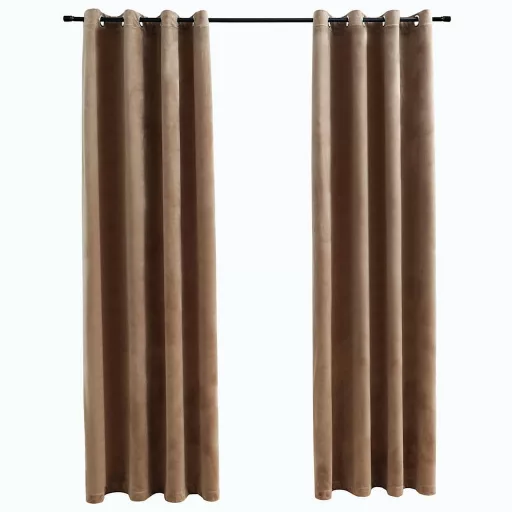 2 db bézs bársony sötétítőfüggöny gyűrűkkel 140 x 225 cm