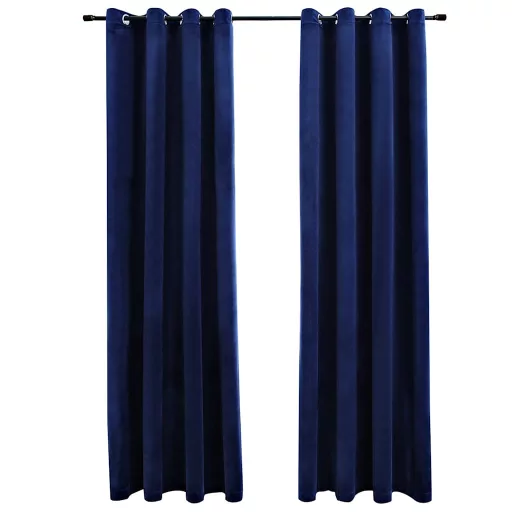2 db sötétkék bársony sötétítőfüggöny gyűrűkkel 140 x 175 cm