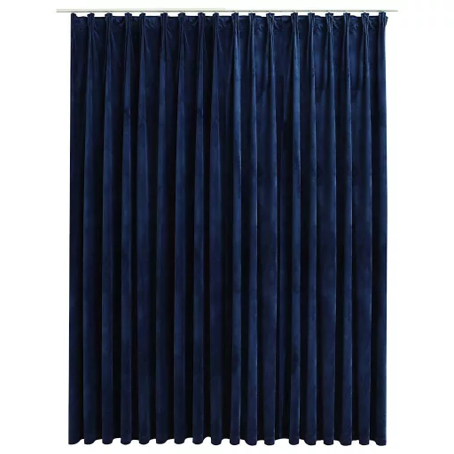 Sötétkék bársony sötétítőfüggöny kampókkal 290 x 245 cm