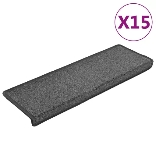 15 db sötétszürke lépcsőszőnyeg, téglalap alakú széllel, 65 x 21 x 4 cm