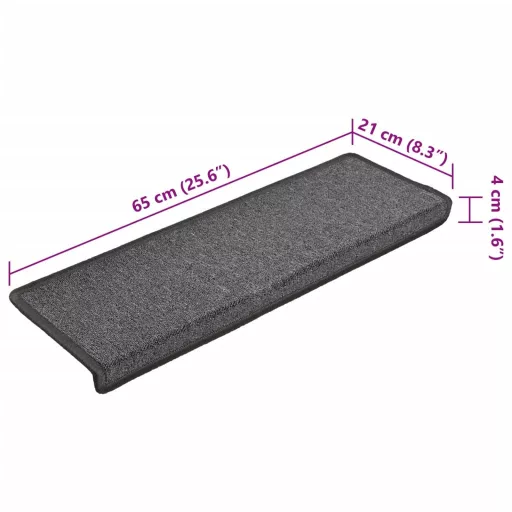 15 db sötétszürke lépcsőszőnyeg, téglalap alakú széllel, 65 x 21 x 4 cm