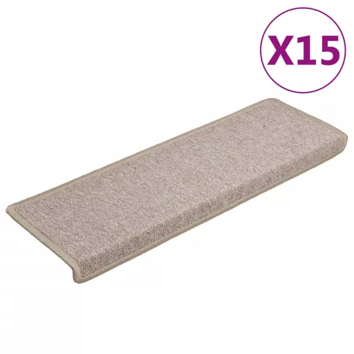 15 db lépcsőszőnyeg 65 x 21 x 4 cm bézs téglalap alakú széllel