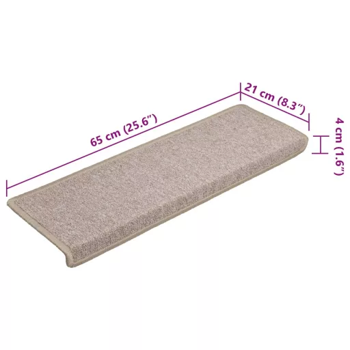 15 db lépcsőszőnyeg 65 x 21 x 4 cm bézs téglalap alakú széllel