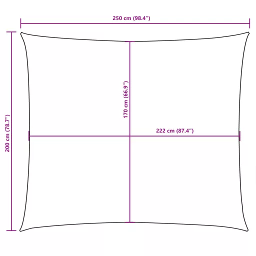 Antracitszürke téglalap alakú oxford-szövet napvitorla 2x2,5 m