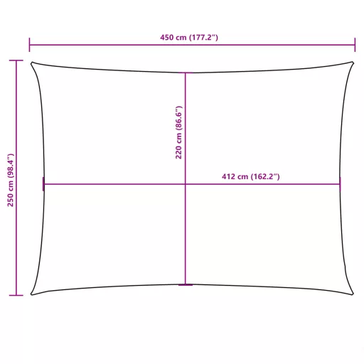 Fehér téglalap alakú oxford-szövet napvitorla 2,5 x 4,5 m