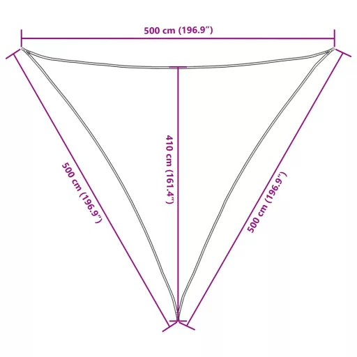 Fehér háromszögű oxford-szövet napvitorla 5 x 5 x 5 m