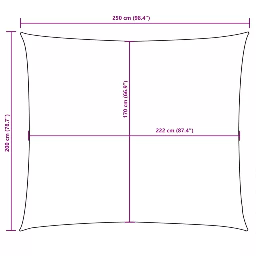 Fekete téglalap alakú oxford-szövet napvitorla 2 x 2,5 m