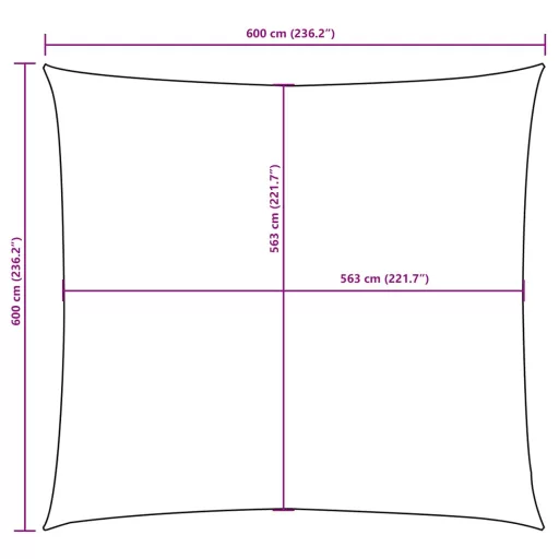 Barna négyzet alakú oxford-szövet napvitorla 6 x 6 m