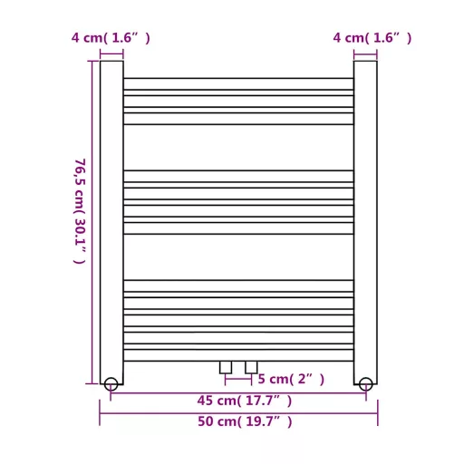 Fürdőszobai egyenes törölközőradiátor központi fűtéssel 500 x 764 mm