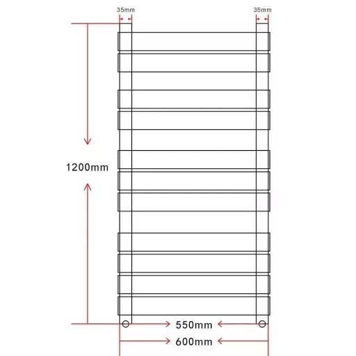 Fürdőszobai egyenes törölközőradiátor központi fűtéssel 600 x 1200 mm