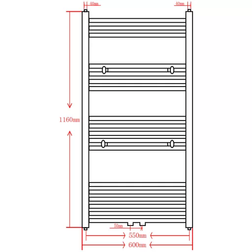 Szürke fürdőszobai egyenes törölközőtartó központi fűtéssel 600x1160mm