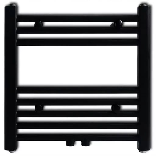 Fekete fürdőszobai egyenes törölközőtartó központi fűtéssel 480x480 mm