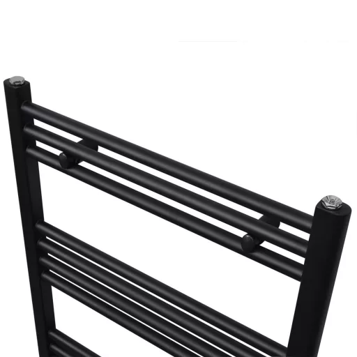 Fekete fürdőszobai egyenes törölközőtartó központi fűtéssel 600x764 mm