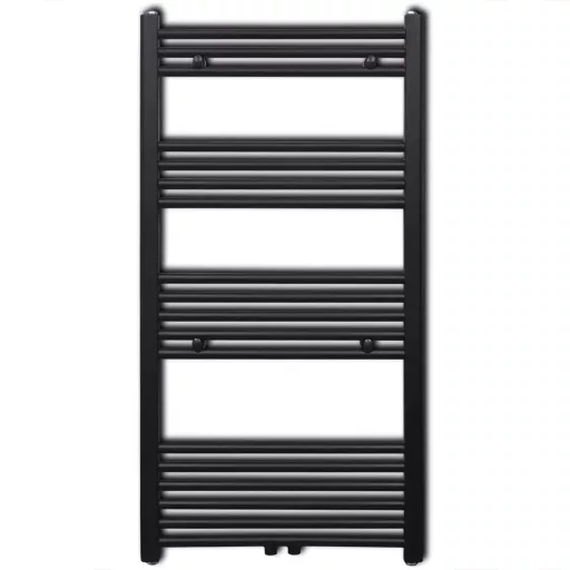 Fekete fürdőszobai egyenes törölközőtartó központi fűtéssel 600x1160mm