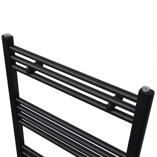 Fekete fürdőszobai egyenes törölközőtartó központi fűtéssel 600x1160mm