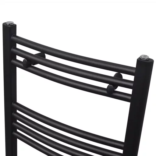 Fekete fürdőszobai íves törölközőtartó központi fűtéssel 500x764 mm