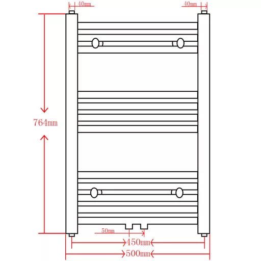 Fekete fürdőszobai íves törölközőtartó központi fűtéssel 500x764 mm