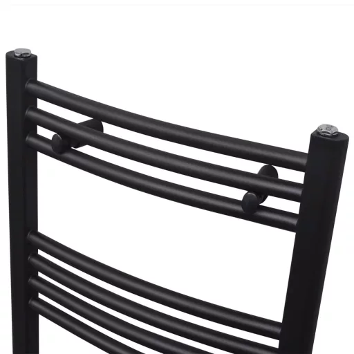 Fekete fürdőszobai íves törölközőtartó központi fűtéssel 500x1160 mm