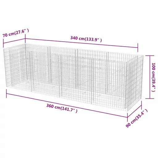 Acél gabion magaságyás 360 x 90 x 100 cm