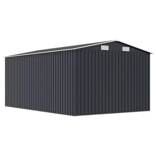 Antracitszürke fém kerti fészer 257 x 392 x 181 cm
