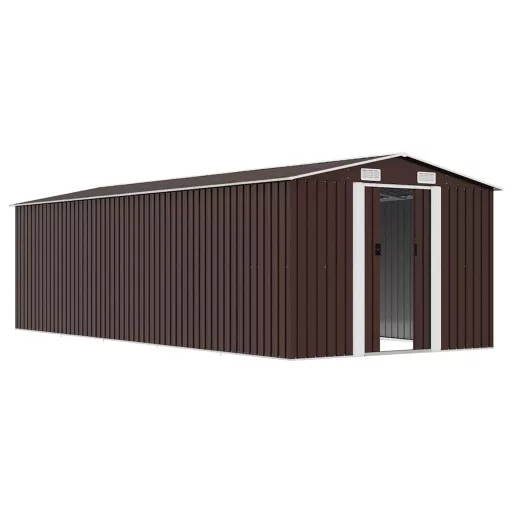Barna fém kerti fészer 257 x 580 x 181 cm