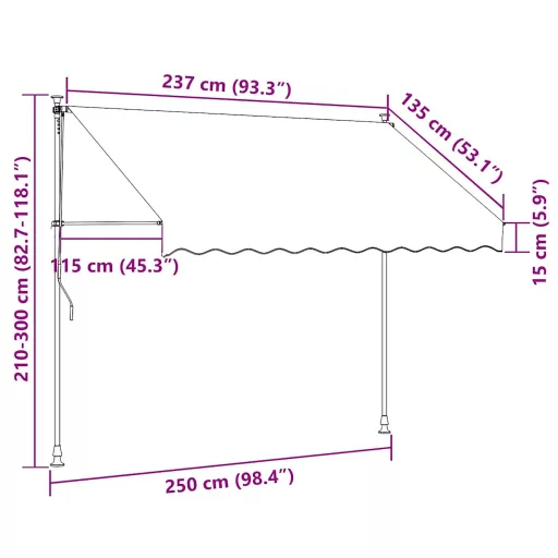 Kézzel feltekerhető krémszínű napellenző 250 cm