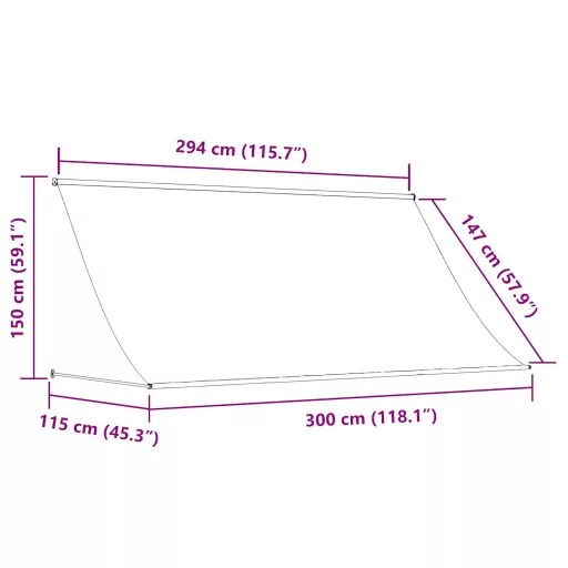 Feltekerhető kék és fehér napellenző 300 x 150 cm