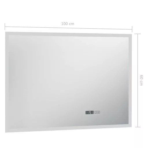 LED-es tükör érintésérzékelővel és időkijelzővel 100 x 60 cm