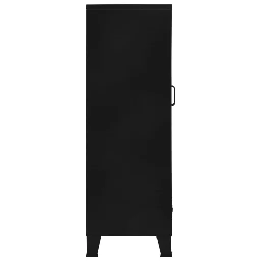 Ipari fekete irodai szekrény hálós ajtókkal 75 x 40 x 120 cm