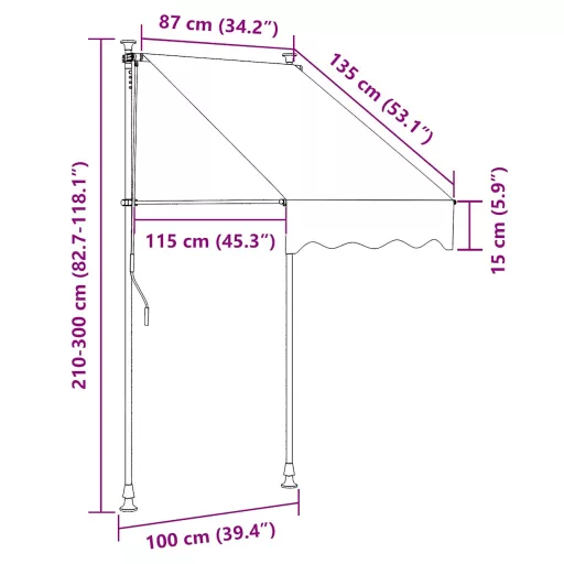 Kék és fehér kézzel feltekerhető LED-es napellenző 100 cm