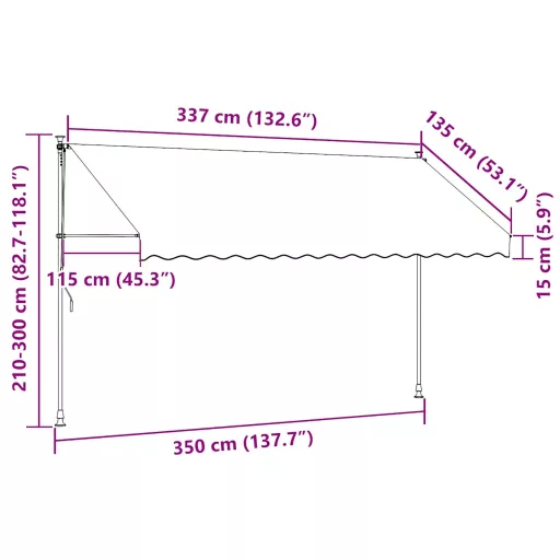 Antracitszürke kézzel kihúzható LED-es napellenző 350 cm