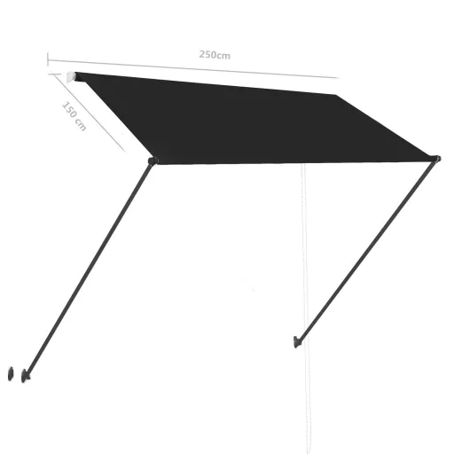 Feltekerhető antracitszürke napellenző LED-del 250 x 150 cm