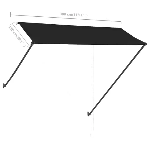 Feltekerhető antracitszürke napellenző LED-del 300 x 150 cm